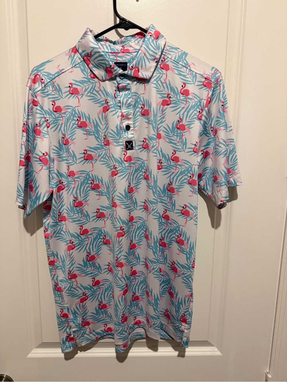 Light Blue & Pink Flamingo Print Polo Shirt - Men